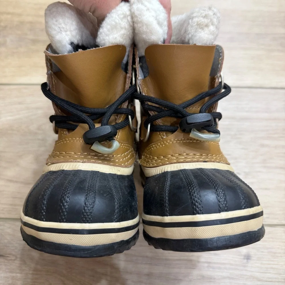 Sorel Yoot Pac Nylon Waterproof Snow Boots Duck Boots Tan Black Kids Size 8